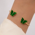 Bracelet jonc doré ajustable avec motifs de papillons verts éclatants pour femme - Bracelet Jonc Papillon Vert (23019-green)