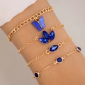 Coffret de 4 bracelets dorés avec breloques papillon bleues et pierres factices - Ensemble Quatre Pièces Bleu (23591-blue)