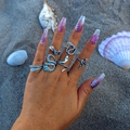 Silver punk snake ring set featuring five unique gothic serpentine designs for women - 5-Piece Snake Wrap Vacation Style (27060-silver)