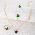 Parure papillon dorée avec collier en simili gemme verte et bague assortie - Ensemble de Bijoux Papillon Vert (24437-gold)