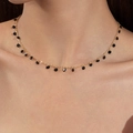 Minimalist gold clavicle chain necklace with elegant round black onyx stone pendants - Black Gemstone Style (23120-black)