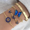 Ensemble de bracelets dorés avec cristal papillon bleu, cœurs et gravure LOVE - Set de 4 Pièces Papillon LOVE Lettre Cœur Bleu Or(26220-good blue)
