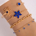Ensemble de 4 bracelets dorés avec cristaux bleus et breloques géométriques - Set de 4 Pièces Soleil Fleur Bleue Or(23567-blue)