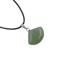 Green fan-shaped aventurine stone pendant necklace with a minimalist black cord strap - Green Aventurine