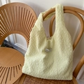 Sac cabas texturé jaune clair en tissu bullé avec étiquette tissée de style coréen - Jaune