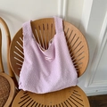 Light purple textured bubble fabric tote bag with a pink Have a Nice Day label - Purple Pleated Style