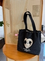 Bolso tote de algodón negro con bordado de corazón y frase make it happen - Negro (Perro Corazón Bolso Tote Cordón)