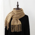 Sciarpa a quadri giallo zenzero con motivo plaid nero e bianco e lunghe nappe - Grigio Giallo