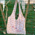 Floral print tote bag with Gentle Soul text on light cotton canvas fabric - Yellow Floral Vest Bag