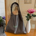 Dark coffee faux leather tote bag with Hooray text and soft texture for daily commuting - Dark Coffee