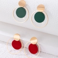 Pendientes geométricos dorados de dos piezas con colgantes redondos mate verde y rojo - Combinación Rojo Y Verde