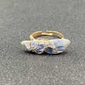 Handmade adjustable ring with light blue raw kyanite and golden wire wrapped design - Irregular Light Blue Kyanite