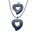 Blue sandstone heart necklace with hollow design and adjustable black cord strap - Blue Sandstone (Synthetic)
