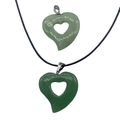 Green crystal heart pendant with silver bail on a black cord necklace set - Green Aventurine
