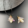 Handmade wire-wrapped amethyst and baroque pearl necklace with gold wire details - Pearl Style A