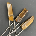 Tiger eye stone hair pin with silver wire wrap and golden-brown stripes, set of 3 - Tiger's Eye