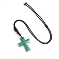 Cross pendant necklace made of green natural stone with adjustable black braided cord - Green Aventurine