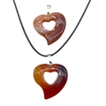 Natural heart-shaped agate pendant necklace with red gradient textures and black cord - Red Agate