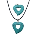 Blue heart turquoise pendant necklace with black cord and silver clasp detail - Synthetic Blue Turquoise