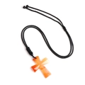 Adjustable black cord necklace with a translucent red agate gemstone cross pendant - Red Agate