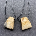 Set of two trapezoid natural map stone pendants with black cord for DIY necklaces - 1 Piece / Jasper