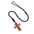 Cross necklace made of glittering red sandstone stone with adjustable black cord - Synthetic Goldstone