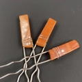 Three-piece set of orange stone hairpins with handmade silver wire wrapping design - Pink Aventurine