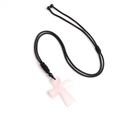 Handcrafted rose quartz crystal cross pendant necklace with adjustable black braided cord - Rose Quartz