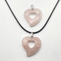 Polished rose quartz heart pendant with black cord and silver-tone metal clasp - Rose Quartz