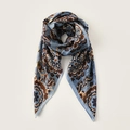 Blue and brown bohemian mandala floral silk scarf with vintage paisley print - Blue