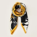 Elegant floral silk scarf in ochre yellow, black and white with modern artistic patterns - 90x90cm / Yellow
