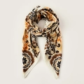Silk-satin square scarf with bohemian floral patterns in caramel and earthy tones - Yellow