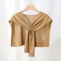 Light camel knitted shawl wrap with elegant criss-cross design for summer wear - Khaki