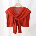 Vibrant orange knit shawl wrap with tie front design and ribbed cuffs for women - Rose Red