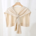 Knitted shawl in cream beige featuring a twist knot design and soft ribbed texture - Off-white