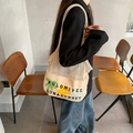 Borsa a spalla in rete beige con motivo a stella marina e base in tela - Albero di Cocco Tondo Patchwork Rete