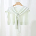 Elegant mint green knitted shawl with a stylish knot design for a summer layering look - White