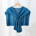 Women's knitted shawl in vibrant peacock blue with a stylish front knot design - Blue