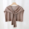 Taupe knitted shawl for women with front twist knot design for summer wear - Light Coffee