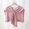 Soft pink knitted shoulder shawl for women featuring a stylish front twist knot design - Pink