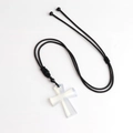 Handcrafted opal cross necklace with adjustable black braided cord for a minimalist look - Synthetic Opal