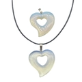 Translucent opalite hollow heart pendant necklace with black cord and spare stone - Synthetic Opal