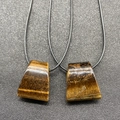 Natural tiger eye stone trapezoid pendant necklaces with golden cat eye effect and black cord - 1 Piece / Tiger's Eye