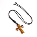 Handcrafted tiger eye stone cross pendant with adjustable black braided rope necklace - Tiger's Eye