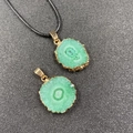 Pendentif en agate verte naturelle avec bords plaqués or et collier en cordon noir - Vert