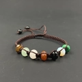 Handmade woven bracelet with 7 multi-color faceted crystal beads and adjustable cord - Multi-color Stone Braided Style (1PC)