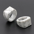 Square natural white marble stone ring with gray veins in a minimalist geometric style - Howlite