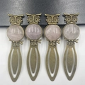 Set of 4 vintage owl metal bookmarks with pink crystal cabochons in bronze finish - Rose Quartz (Antique Bronze)