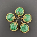 Five round malachite stones wrapped in golden wire for bohemian pendant necklaces - Synthetic Malachite