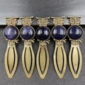 Vintage owl bookmark set in bronze alloy with blue sandstone crystal inlay for stationery - Blue Sandstone (Antique Bronze/Synthetic)